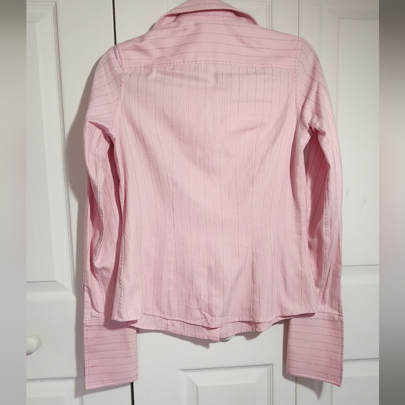 Thomas Pink Button Down V-Neck Blouse - Pink with wide pinstripes - Size "8"/US - Picture 5 of 8